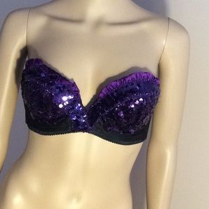 Strapless Sequined Underwire Bra Deep Purple
